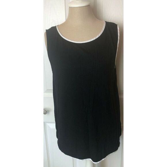 Isaac Mizrahi New York Scoop-Neck Tank Top Black w. White Trim Size 16 - Picture 1 of 8